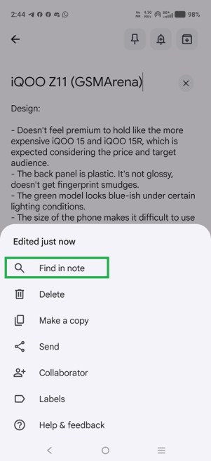 La fonctionnalité de recherche « Rechercher dans la note » de Google Keep est déployée pour les utilisateurs d&rsquo;Android