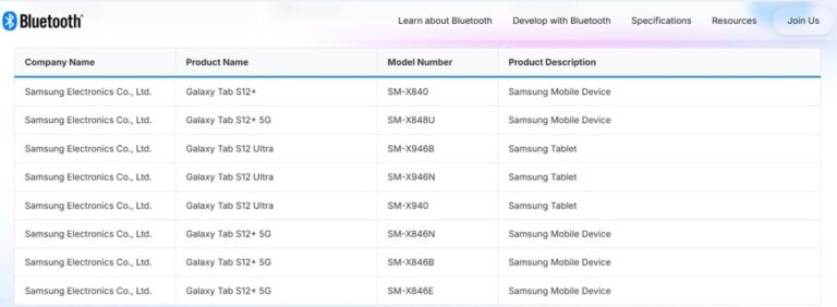 Les Samsung Galaxy Tab S12+ et Tab S12 Ultra se rapprochent du lancement en obtenant la certification Bluetooth