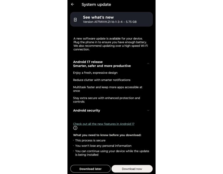 Motorola Signature reçoit désormais sa mise à jour Android 17