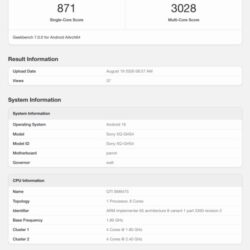 Sony Xperia 10 VIII exécute Geekbench