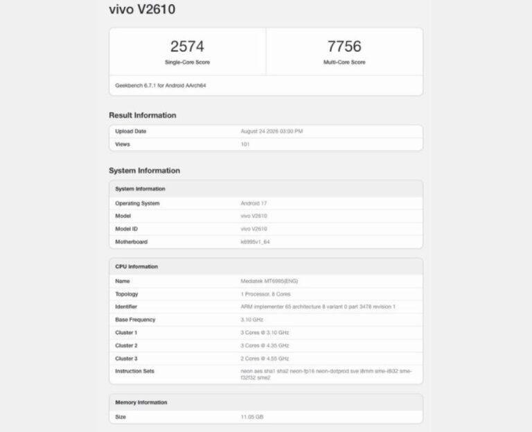 vivo X500 Pro Max repéré sur Geekbench avant le lancement