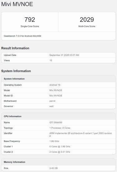 Mivi One 5G sur Geekbench