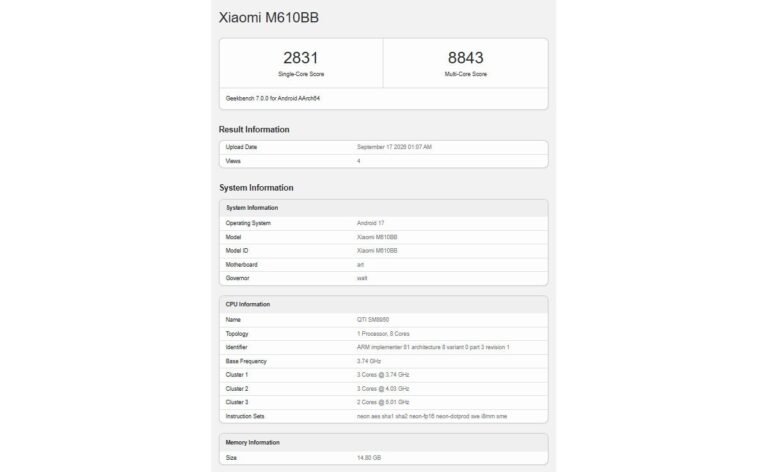 C&rsquo;est maintenant au tour du Xiaomi 18 Pro Max de faire surface dans Geekbench