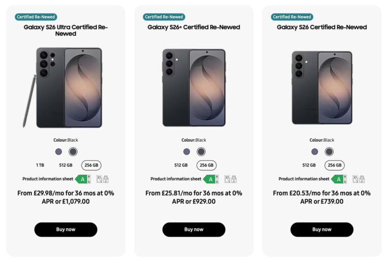 Samsung commence à vendre les Galaxy S26, S26+ et S26 Ultra certifiés renouvelés au Royaume-Uni