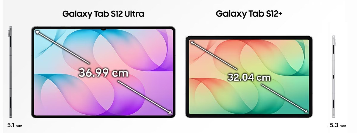 Comparaison des tailles des Samsung Galaxy Tab S12 Ultra et Tab S12+