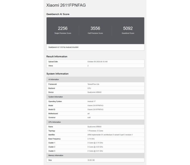 Global Xiaomi 18 Pro Max a son chipset et sa quantité de RAM confirmés par un benchmark