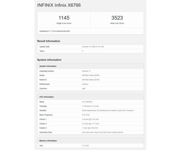 Infinix Note 70 Pro visite Geekbench avec un mystérieux chipset Snapdragon