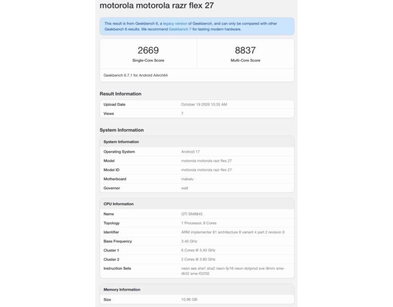 Le large Razr Flex de Motorola arrive sur Geekbench avec un chipset surprenant